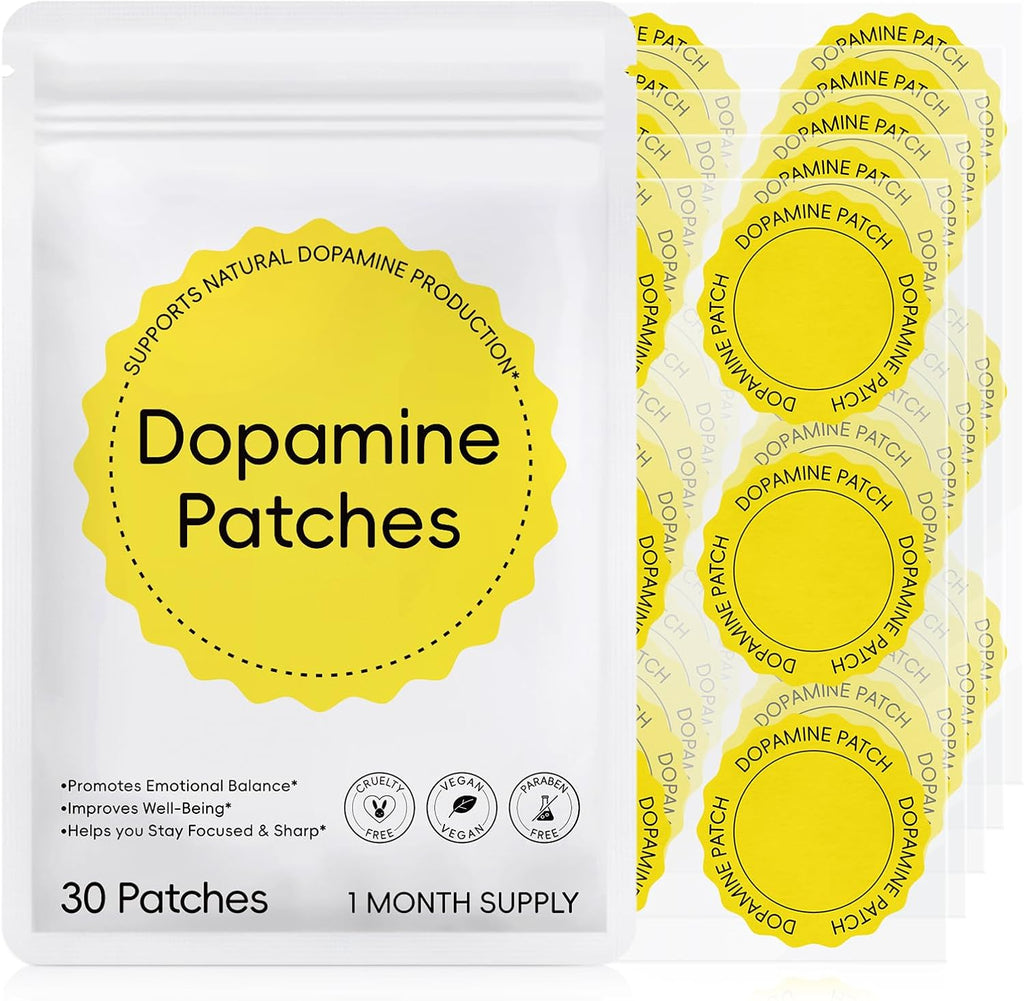 Dopamine Patches, 30 Vegan Mood Support Patches to Promote Emotional Balance, Improve Well-Being & Help You Keep Focused, Happy & Sharp, Natural Dopamine Patches for Men Women