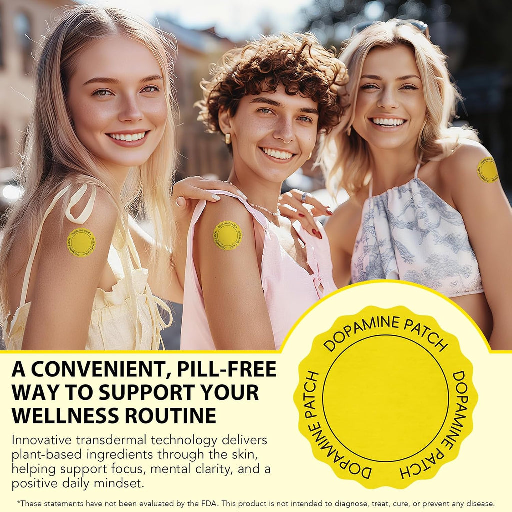 Dopamine Patches, 30 Vegan Mood Support Patches to Promote Emotional Balance, Improve Well-Being & Help You Keep Focused, Happy & Sharp, Natural Dopamine Patches for Men Women