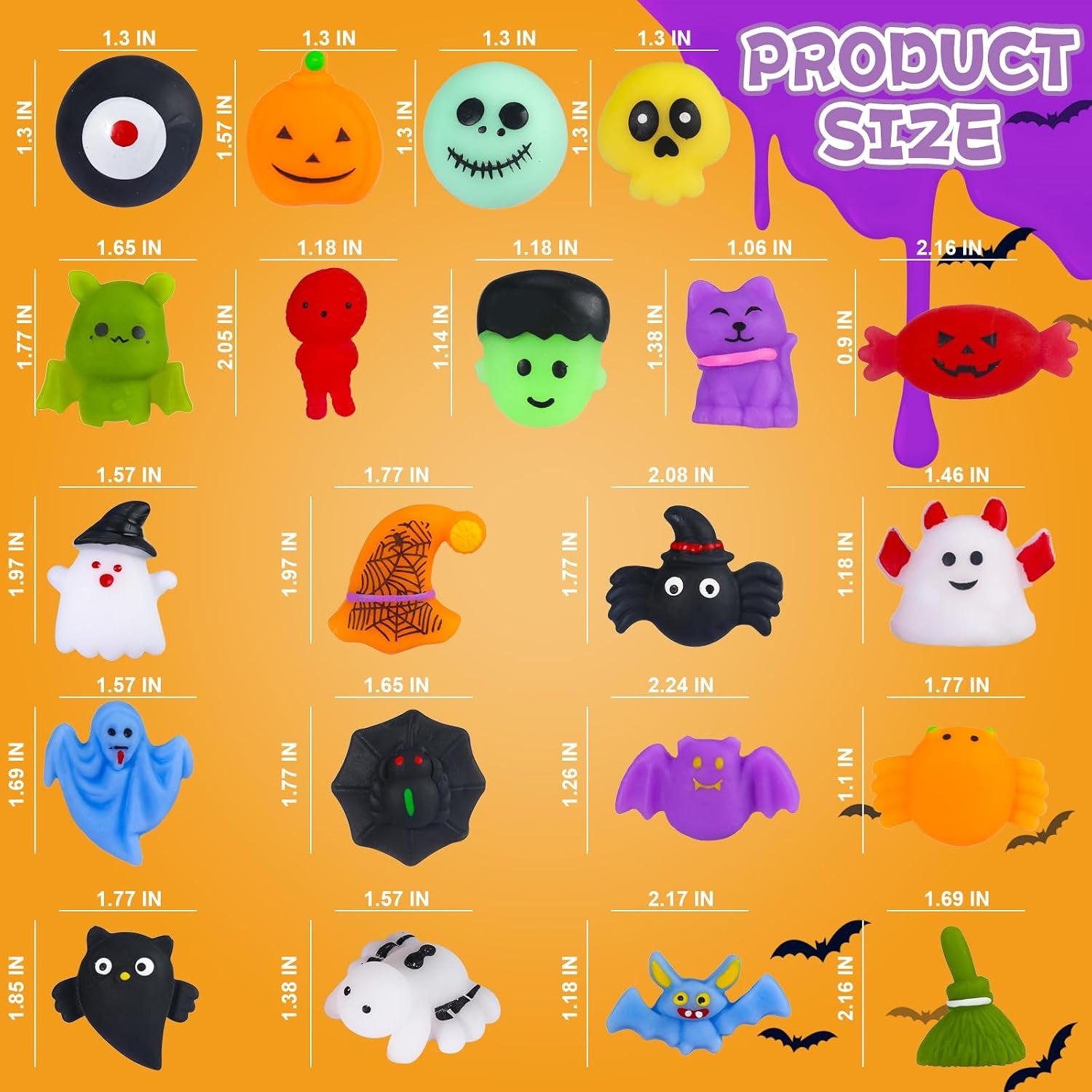 68Pcs Halloween Squishy Toys for Kids, Halloween Party Favors, Trick or Treat Goodie Bag Fillers, Kawaii Squishy Halloween Toys Gifts for Boys Girls Classroom Rewards