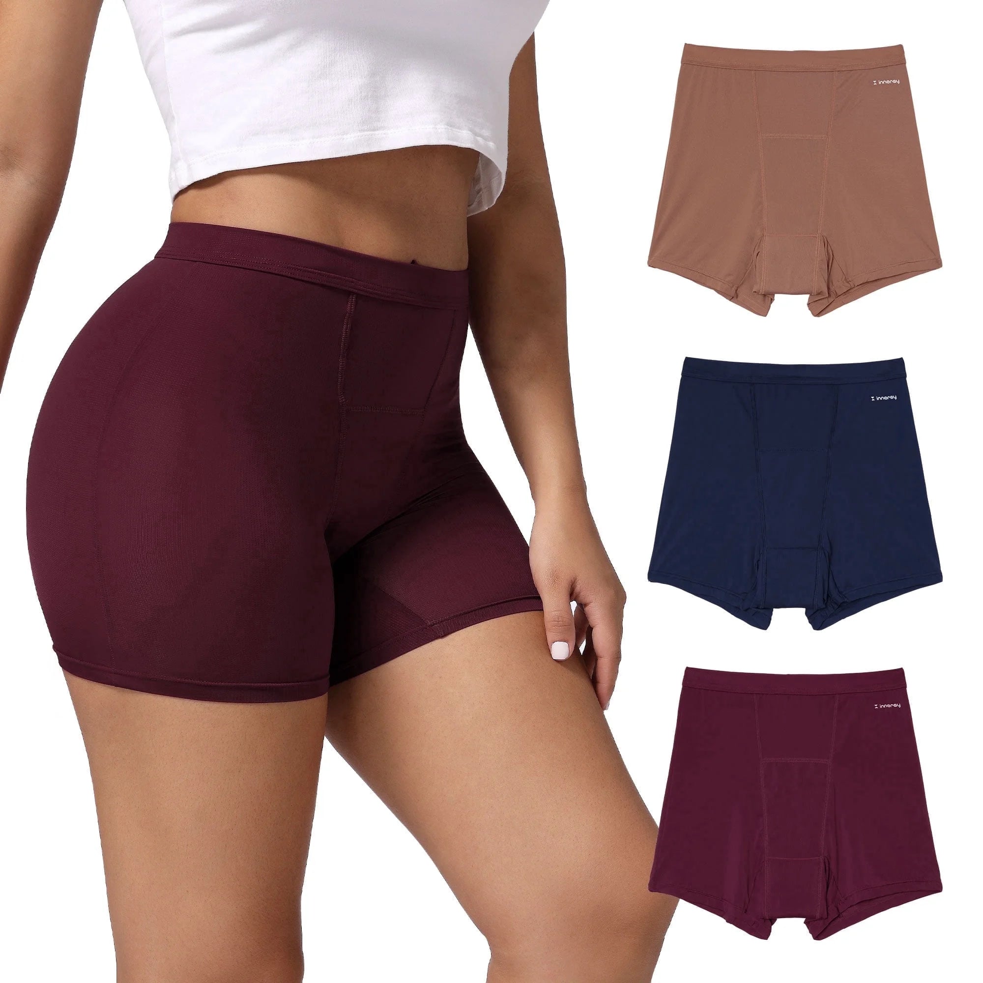 Womens Breathable Period Boxers Underwear High-Waist Menstrual Panties 3-Pack(L,Late Autumn)