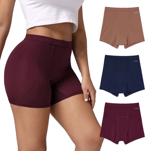 Womens Breathable Period Boxers Underwear High-Waist Menstrual Panties 3-Pack(L,Late Autumn)