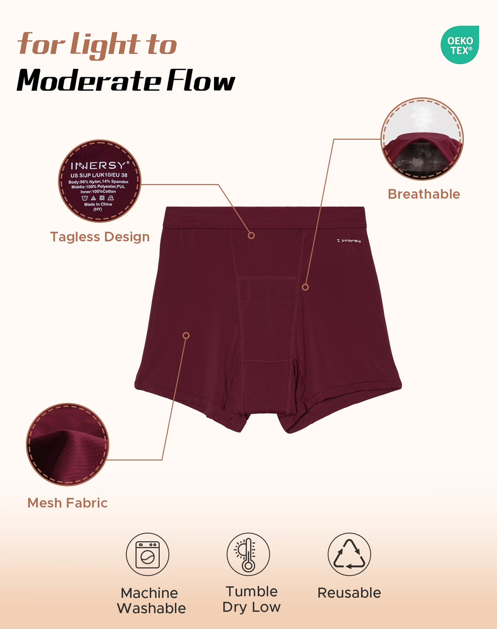 Womens Breathable Period Boxers Underwear High-Waist Menstrual Panties 3-Pack(L,Late Autumn)