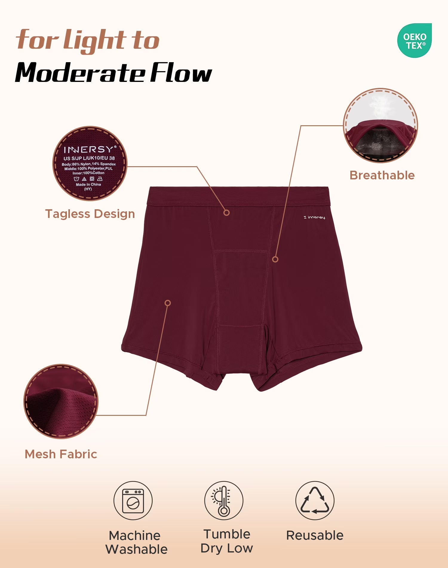 Womens Breathable Period Boxers Underwear High-Waist Menstrual Panties 3-Pack(L,Late Autumn)