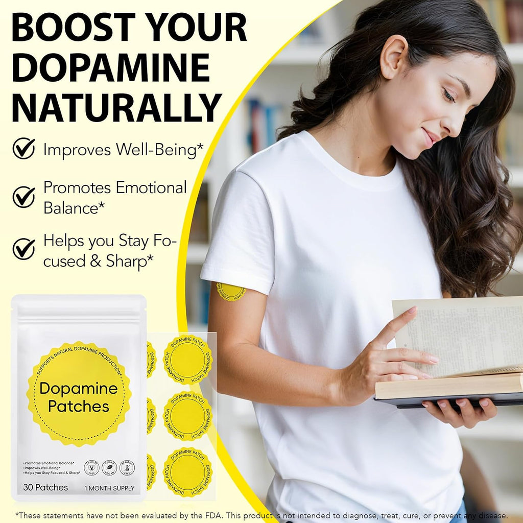 Dopamine Patches, 30 Vegan Mood Support Patches to Promote Emotional Balance, Improve Well-Being & Help You Keep Focused, Happy & Sharp, Natural Dopamine Patches for Men Women