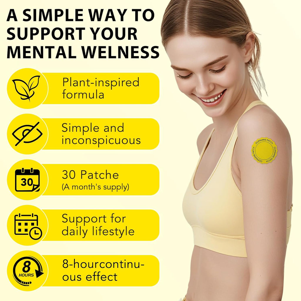 Dopamine Patches, 30 Vegan Mood Support Patches to Promote Emotional Balance, Improve Well-Being & Help You Keep Focused, Happy & Sharp, Natural Dopamine Patches for Men Women