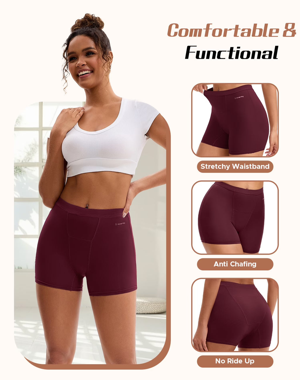 Womens Breathable Period Boxers Underwear High-Waist Menstrual Panties 3-Pack(L,Late Autumn)