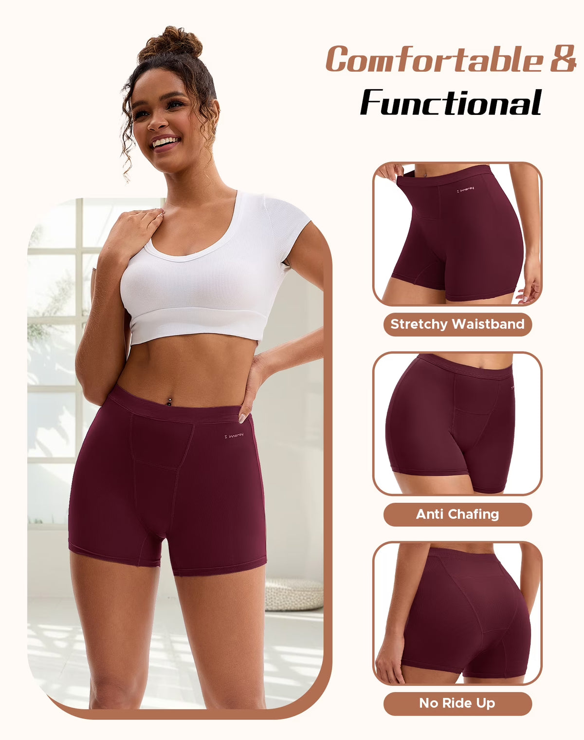 Womens Breathable Period Boxers Underwear High-Waist Menstrual Panties 3-Pack(L,Late Autumn)
